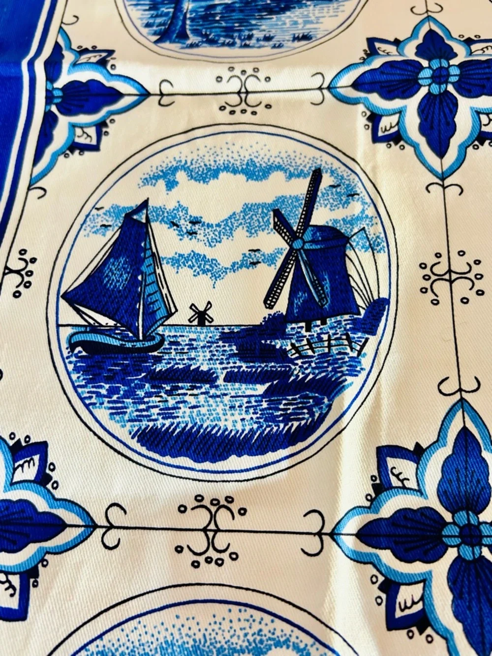 Vintage Dutch Holland Blue Windmill Tea Towel Delft Style